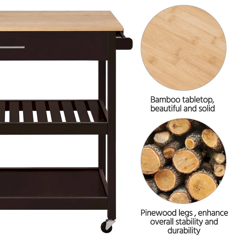 Desserte de cuisine avec rangement et tiroir, plan de travail en bois