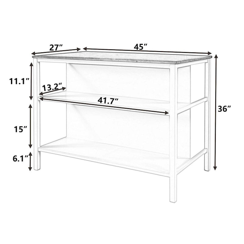 Rustic Kitchen Island Cart with Open Shelves and Butcher Block Tabletop