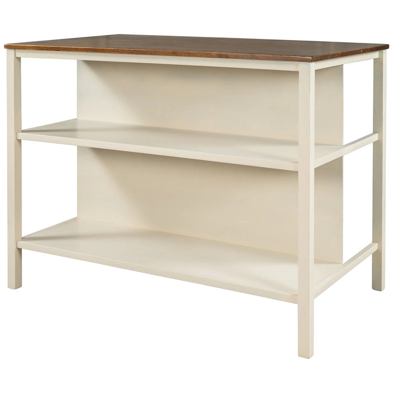 Rustic Kitchen Island Cart with Open Shelves and Butcher Block Tabletop