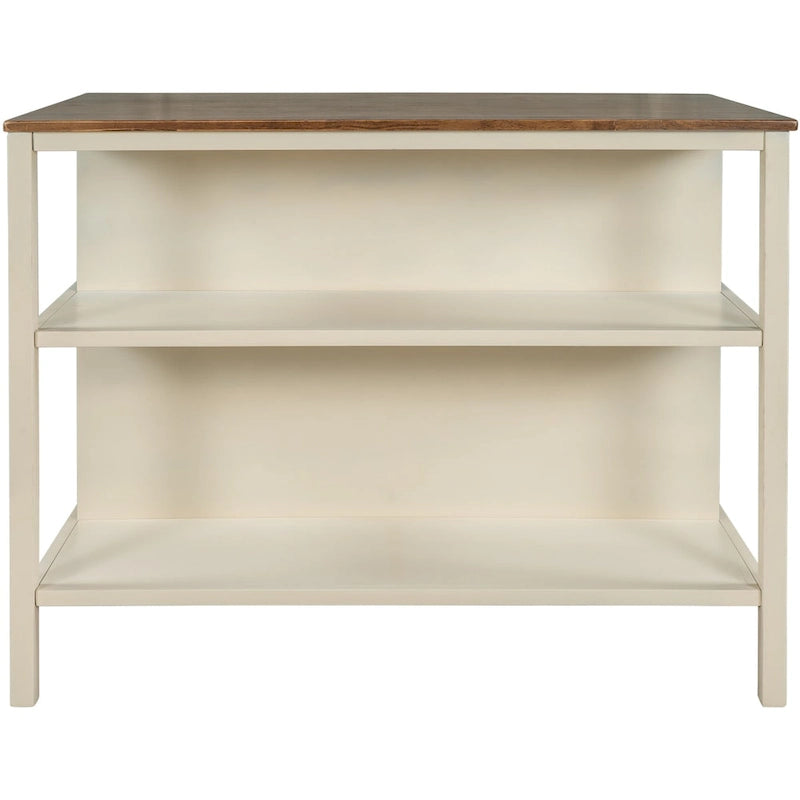 Rustic Kitchen Island Cart with Open Shelves and Butcher Block Tabletop