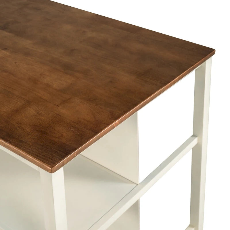 Rustic Kitchen Island Cart with Open Shelves and Butcher Block Tabletop