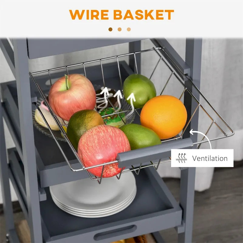 Îlot de cuisine mobile avec tiroir et panier coulissant