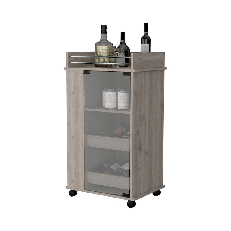 Dessertes de bar en verre avec porte-bouteilles et roulettes Gris clair