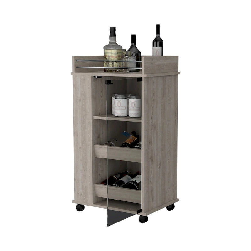 Dessertes de bar en verre avec porte-bouteilles et roulettes Gris clair