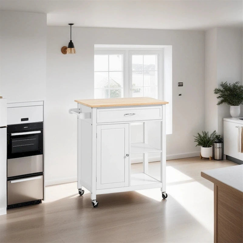 Rolling Kitchen Island Cart with Storage and Solid Wood Top