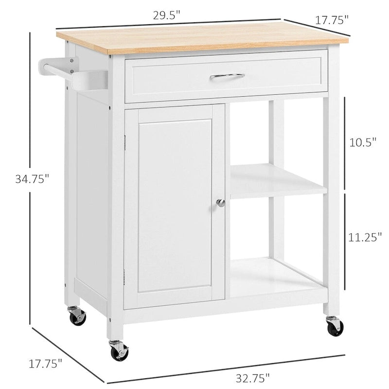 Rolling Kitchen Island Cart with Storage and Solid Wood Top