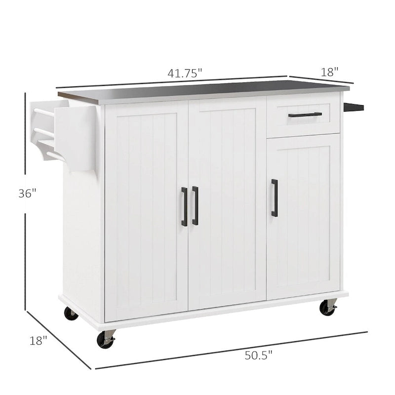 Kitchen Island with Storage, Rolling Kitchen Cart on Wheels with Drawer and Cabinet