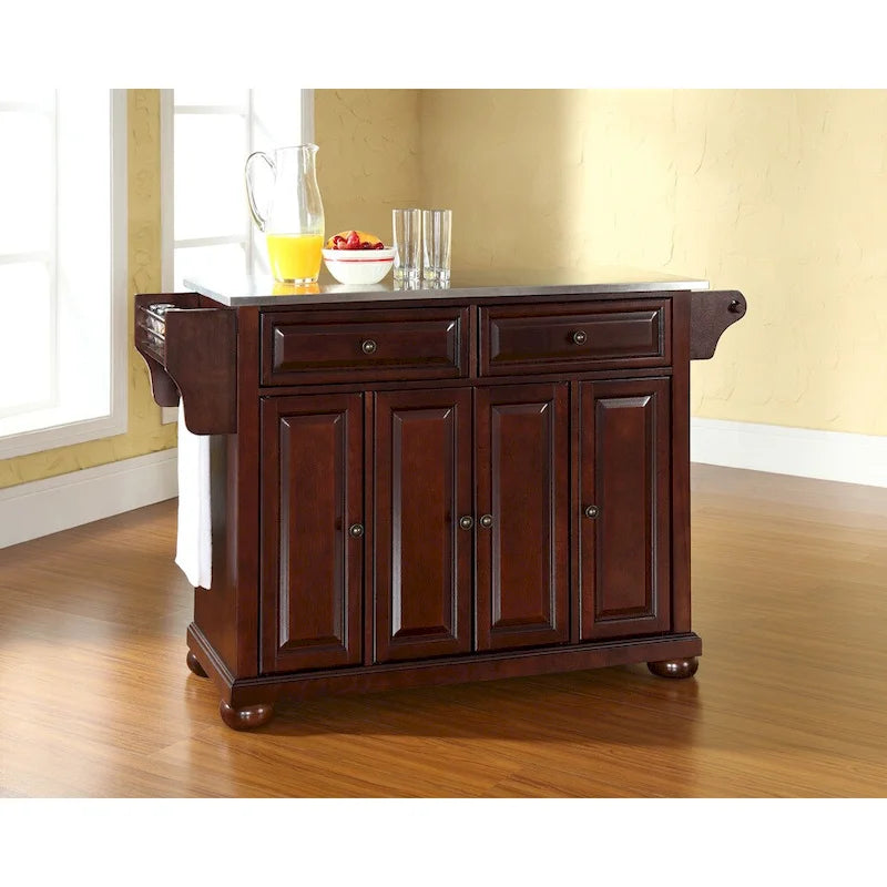 Crosley Alexandria Stainless Steel Top Kitchen Island in Vintage Mahogany Finish - 18d x 51.5w x 34h