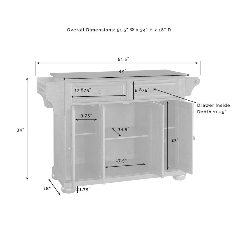 Îlot de cuisine avec plateau en acier inoxydable, finition acajou, style traditionnel