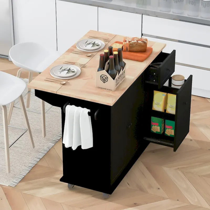 Dessert de cuisine roulante avec plateau rabattable, étagère de rangement interne et organiseur de placard coulissant à 3 niveaux sur roulettes