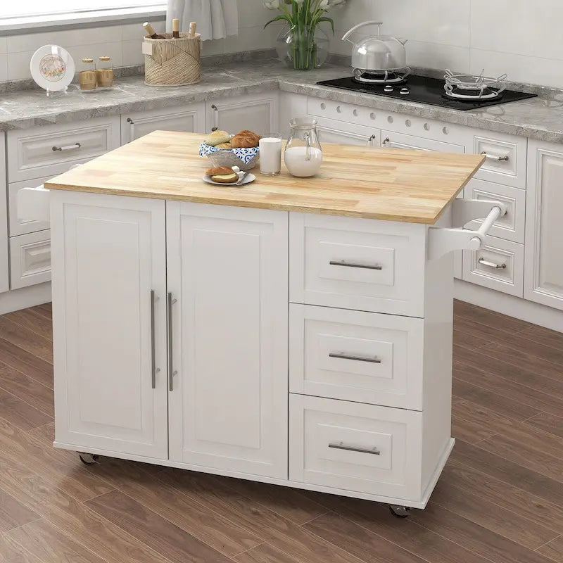 Desserte de cuisine roulante avec étagère à épices, porte-serviettes et plateau extensible en bois massif