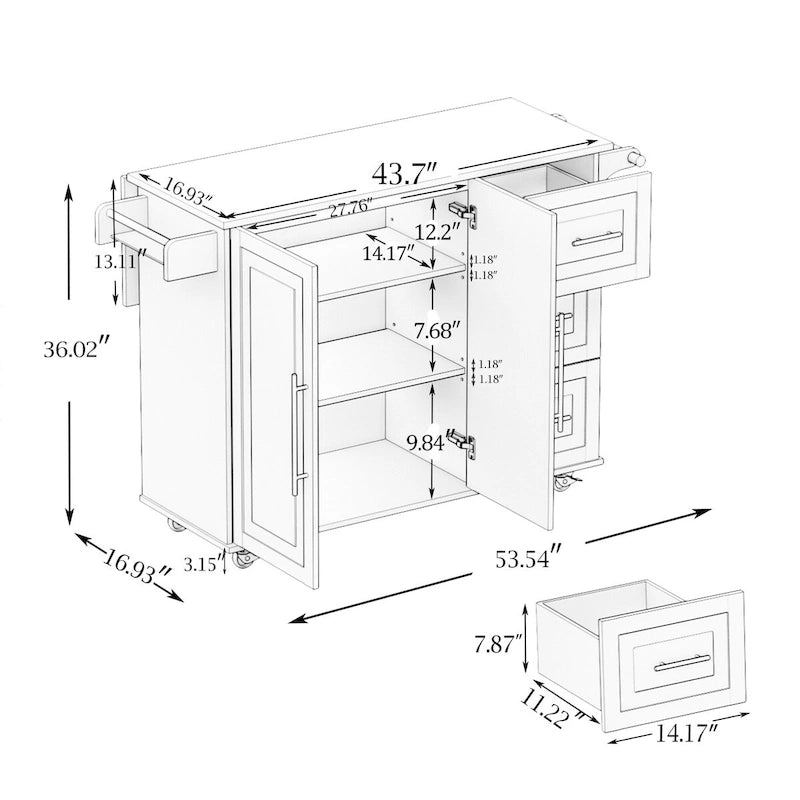 Desserte de cuisine roulante avec étagère à épices, porte-serviettes et plateau extensible en bois massif