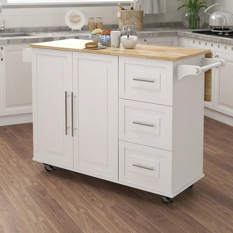 Desserte de cuisine roulante avec étagère à épices, porte-serviettes et plateau extensible en bois massif