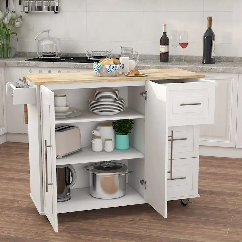 Desserte de cuisine roulante avec étagère à épices, porte-serviettes et plateau extensible en bois massif