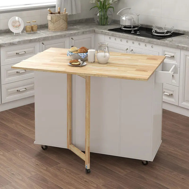 Desserte de cuisine roulante avec étagère à épices, porte-serviettes et plateau extensible en bois massif