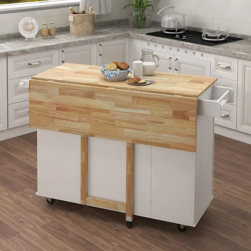 Desserte de cuisine roulante avec étagère à épices, porte-serviettes et plateau extensible en bois massif