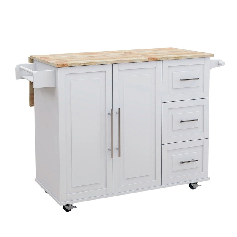 Desserte de cuisine roulante avec étagère à épices, porte-serviettes et plateau extensible en bois massif