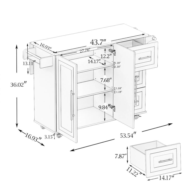 Desserte de cuisine roulante avec étagère à épices, porte-serviettes et plateau extensible en bois massif