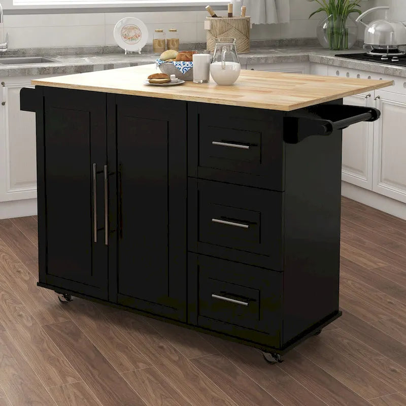 Desserte de cuisine roulante avec étagère à épices, porte-serviettes et plateau extensible en bois massif