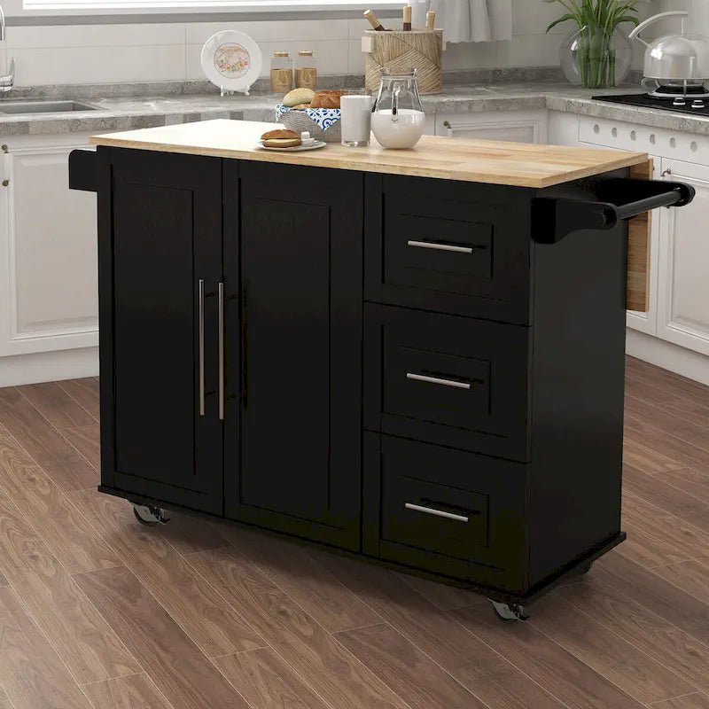 Desserte de cuisine roulante avec étagère à épices, porte-serviettes et plateau extensible en bois massif