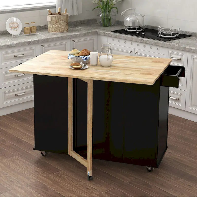 Desserte de cuisine roulante avec étagère à épices, porte-serviettes et plateau extensible en bois massif