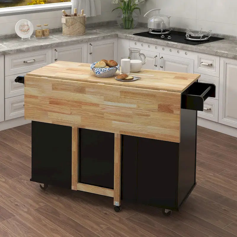Desserte de cuisine roulante avec étagère à épices, porte-serviettes et plateau extensible en bois massif