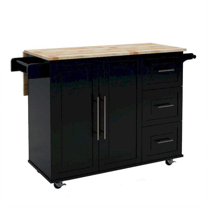 Desserte de cuisine roulante avec étagère à épices, porte-serviettes et plateau extensible en bois massif
