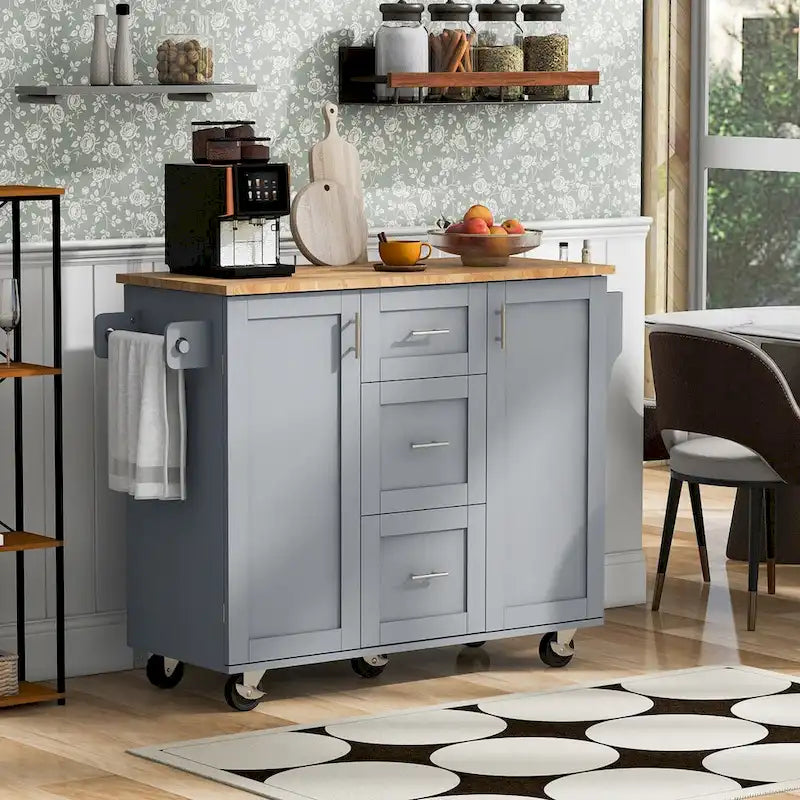 50 in. W Kitchen Island with 3 Drawer, 2 Slide-Out Shelf and Internal Storage Rack