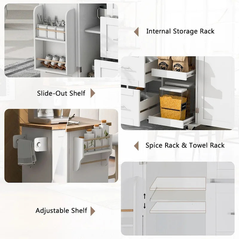 50 in. W Kitchen Island with 3 Drawer, 2 Slide-Out Shelf and Internal Storage Rack
