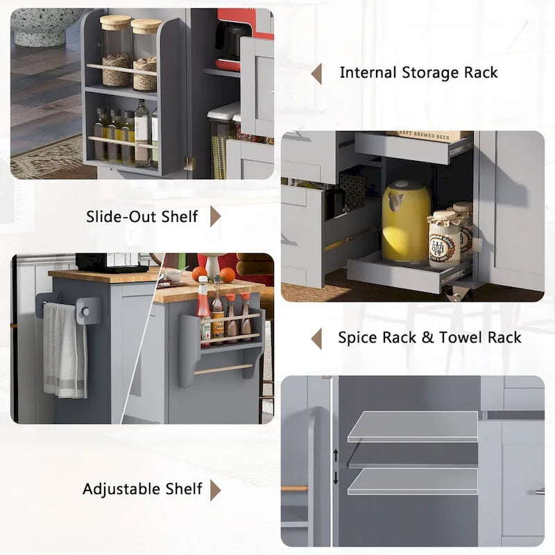 50 in. W Kitchen Island with 3 Drawer, 2 Slide-Out Shelf and Internal Storage Rack