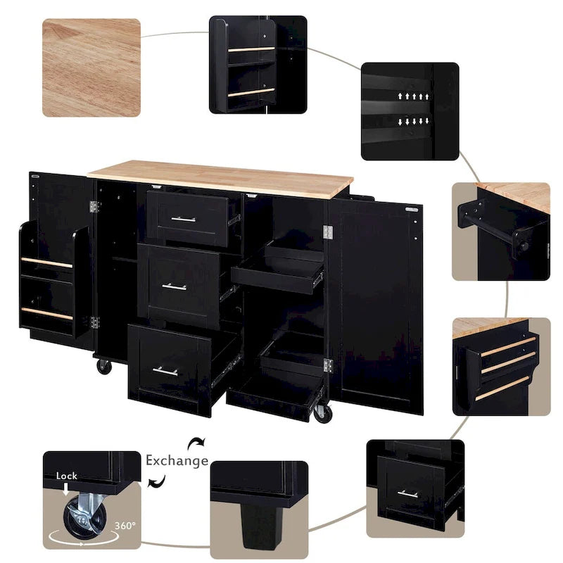 50 in. W Kitchen Island with 3 Drawer, 2 Slide-Out Shelf and Internal Storage Rack