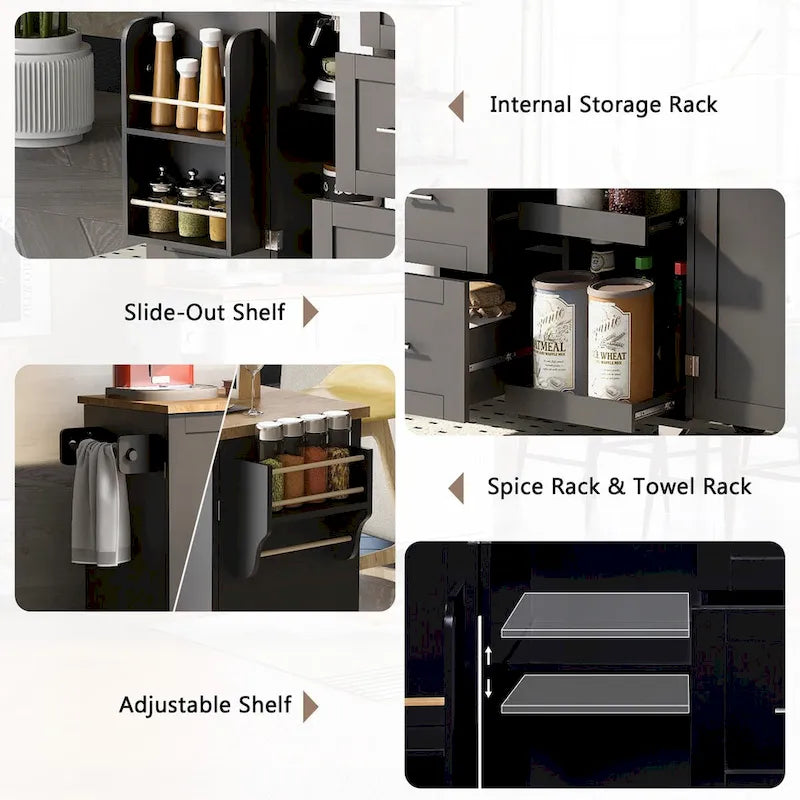 50 in. W Kitchen Island with 3 Drawer, 2 Slide-Out Shelf and Internal Storage Rack