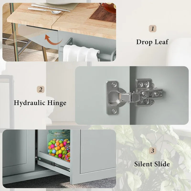 Rolling Kitchen Island with Drop Leaf, Storage Rack, Spice Rack and 3-Tier Pull-Out Cabinet Organizer