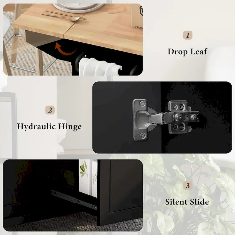 Rolling Kitchen Island with Drop Leaf, Storage Rack, Spice Rack and 3-Tier Pull-Out Cabinet Organizer
