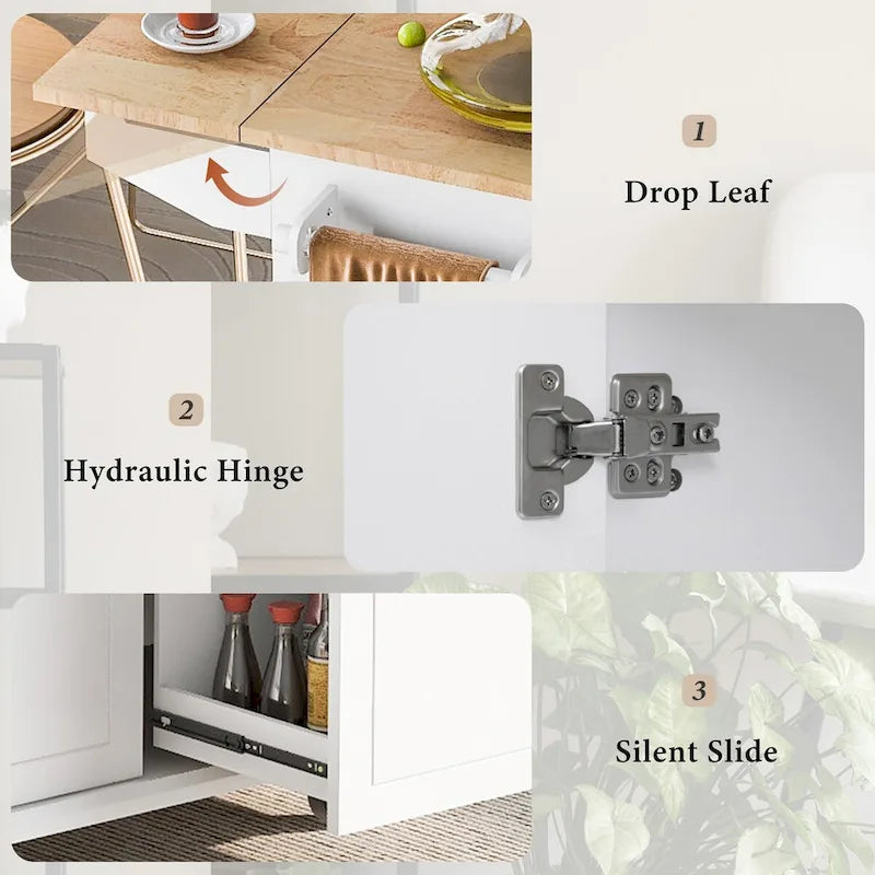 Rolling Kitchen Island with Drop Leaf, Storage Rack, Spice Rack and 3-Tier Pull-Out Cabinet Organizer