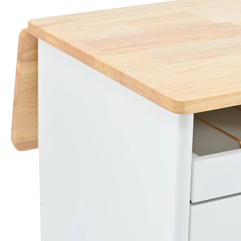 Rolling Kitchen Island Cart with Sliding Glass Doors LED Light Drop Leaf and 2 Drawers