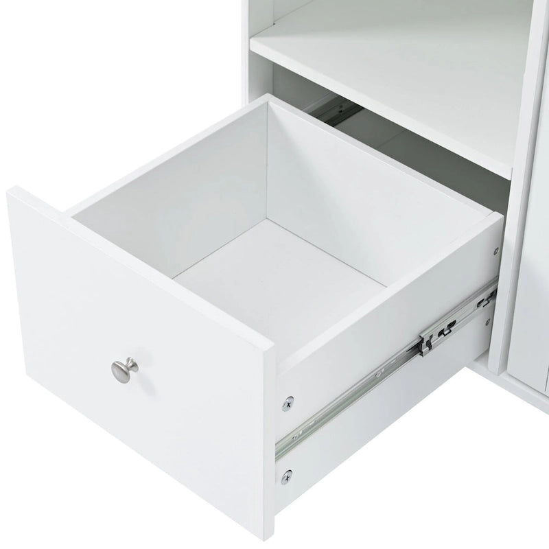 Rolling Kitchen Island Cart with Sliding Glass Doors LED Light Drop Leaf and 2 Drawers
