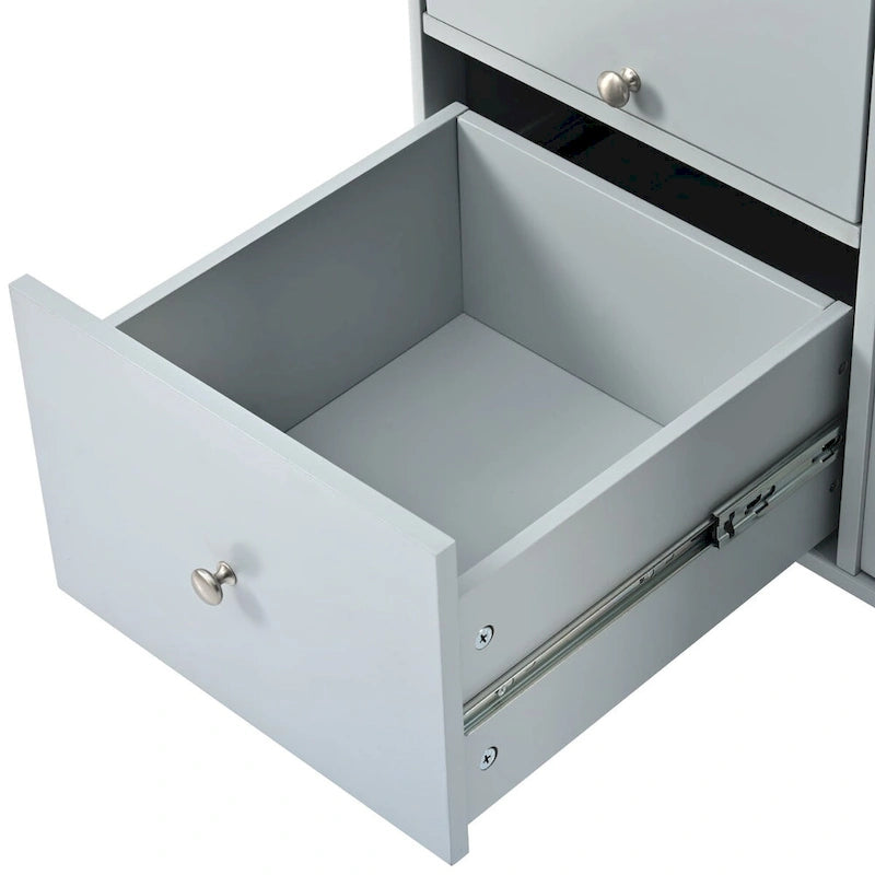 Rolling Kitchen Island Cart with Sliding Glass Doors LED Light Drop Leaf and 2 Drawers