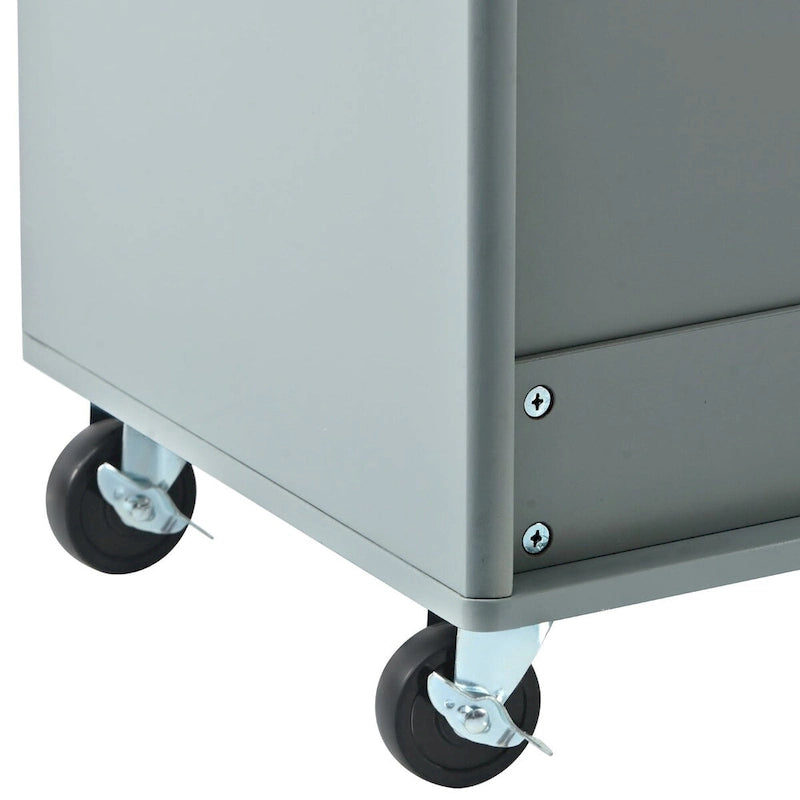 Rolling Kitchen Island Cart with Sliding Glass Doors LED Light Drop Leaf and 2 Drawers