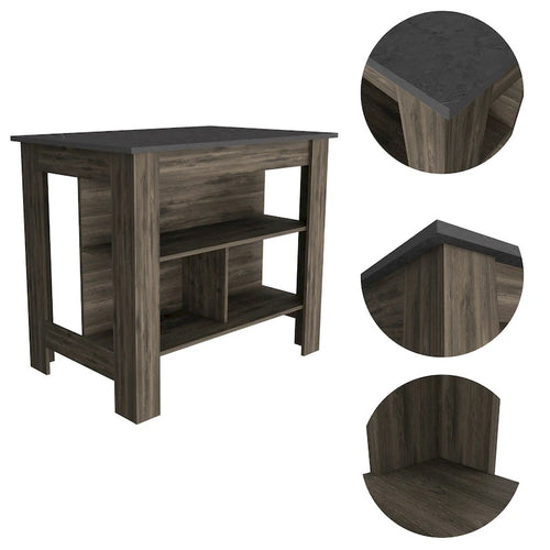 3-Shelf Kitchen Island Dark Brown and Onix