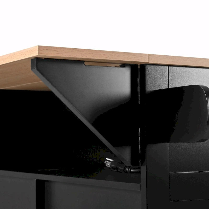 Kitchen Island with Drop Leaves, Rolling Cart with Power Outlet, Spice Rack, and 3 Drawers