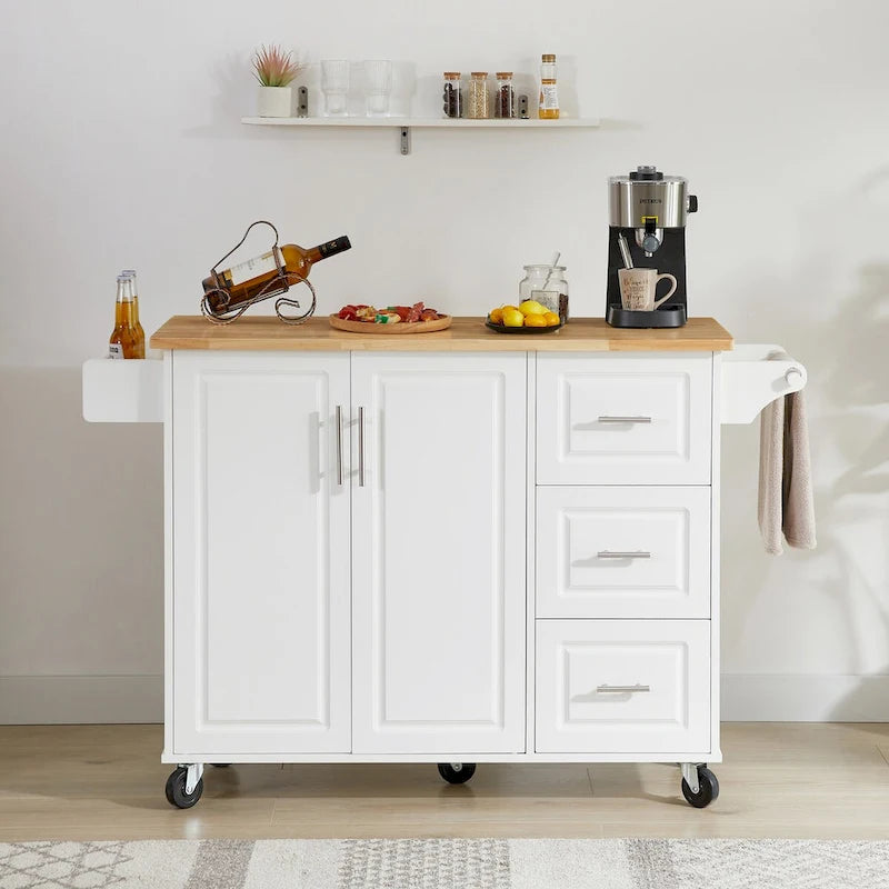 Ilot de cuisine avec plateau rabattable et chariot roulant à roulettes