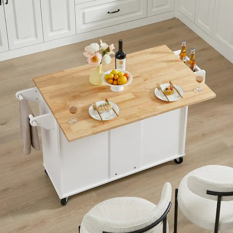 Ilot de cuisine avec plateau rabattable et chariot roulant à roulettes