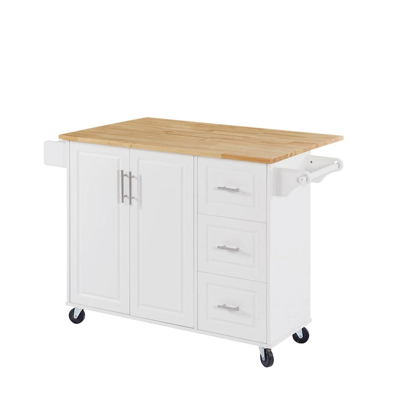 Ilot de cuisine avec plateau rabattable et chariot roulant à roulettes