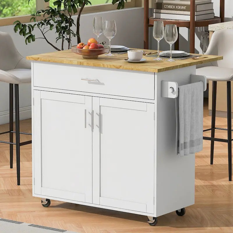Rolling Kitchen Island with Storage, Drop Leaf Top, Locking Wheels, Grey