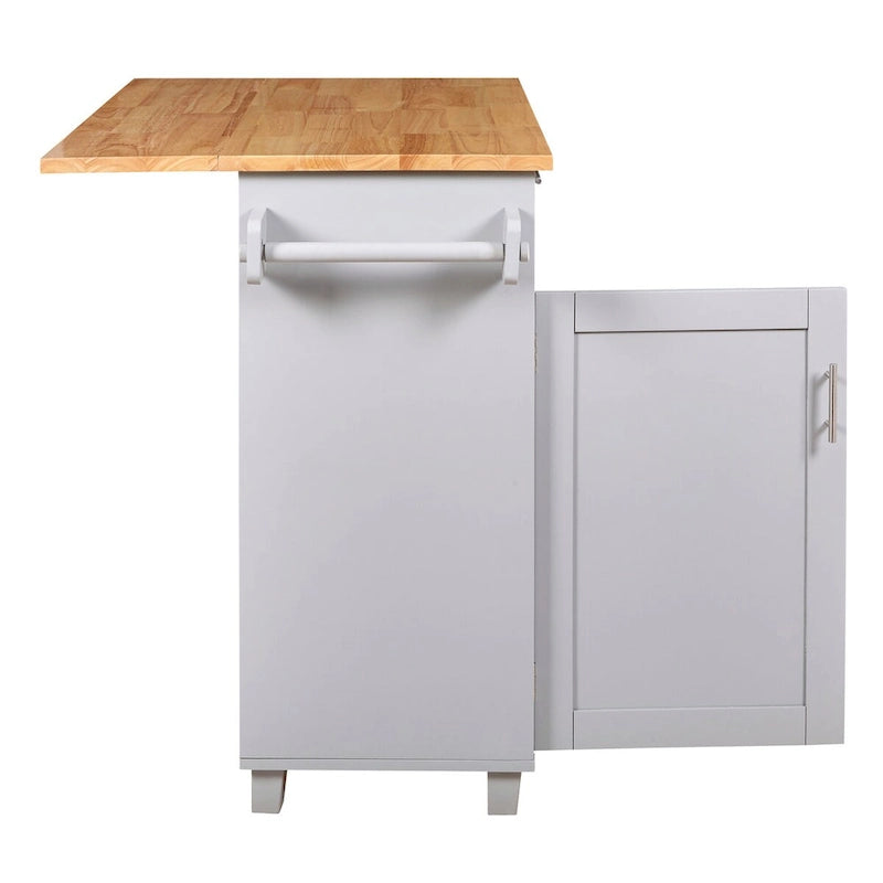 Rolling Kitchen Island with Storage, Drop Leaf Top, Locking Wheels, Grey