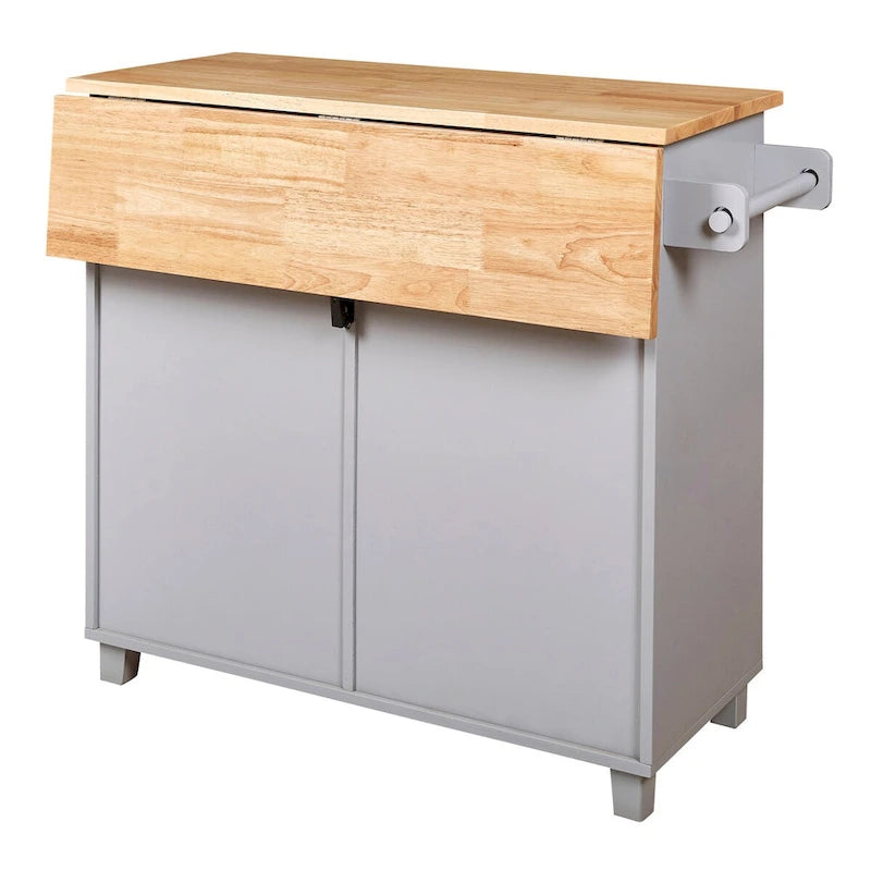 Rolling Kitchen Island with Storage, Drop Leaf Top, Locking Wheels, Grey