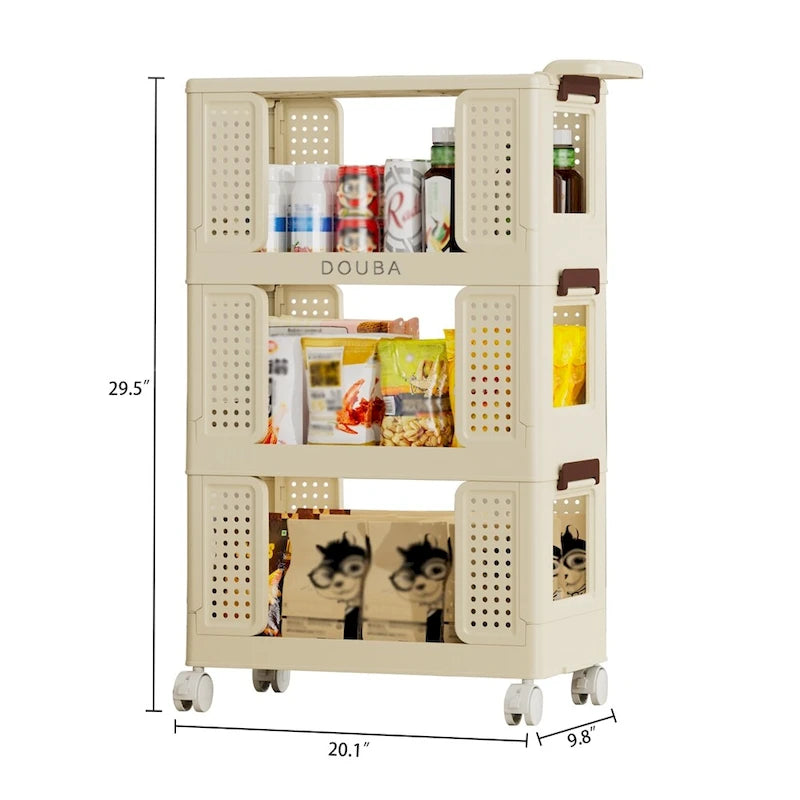 Chariot de rangement roulant à 3 niveaux avec roulettes Tiroirs Organisateur multifonctionnel