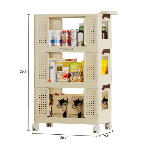 Chariot de rangement roulant à 3 niveaux avec roulettes Tiroirs Organisateur multifonctionnel