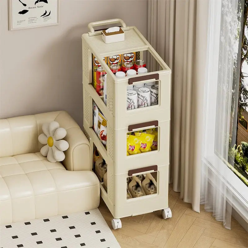 Chariot de rangement roulant à 3 niveaux avec roulettes Tiroirs Organisateur multifonctionnel